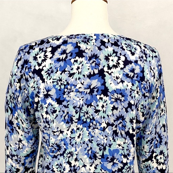 Talbots Blue Floral Cotton Blend Charming Cardigan - Picture 8 of 11
